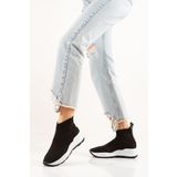 Pruva moda Siyah Bağcıksız Streç Bez Çorap Ayakkabı Sneaker Kadın Ve Erkek - Geniş Kalıp