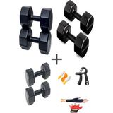 Ps Spor 3 Çift Dambıl Set 2 kg + 4 kg + 6 kg + Eldiven Ayarlanabilir Sayaçlı Yay ve Atlama Ipi - Siyah