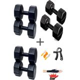 Ps Spor 3 Çift Dambıl Set 2 kg + 6 kg + 10 kg + Eldiven Ayarlanabilir Sayaçlı Yay ve Atlama Ipi - Siyah