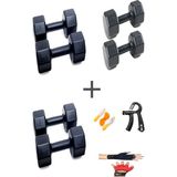 Ps Spor 3 Çift Dambıl Set 3 kg + 4 kg +5 kg + Eldiven Ayarlanabilir Sayaçlı Yay ve Atlama Ipi - Siyah