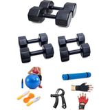 Ps Spor 3 Çift Dambıl Set 3 kg + 5 kg + 7 kg + 5 Çeşit Egzersiz Seti - Siyah