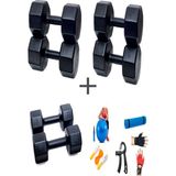 Ps Spor 3 Çift Dambıl Set 3 kg + 6 kg + 9 kg + 5 Çeşit Egzersiz Seti - Siyah