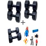Ps Spor 3 Çift Dambıl Set 3 kg + 7 kg + 10 kg + 5 Çeşit Egzersiz Seti - Siyah