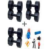 Ps Spor 3 Çift Dambıl Set 6 kg + 8 kg + 10 kg + 5 Çeşit Egzersiz Seti - Siyah