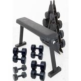 Ps Spor 4 Çift Dambıl Set 4 Kg+6 Kg+8 Kg+10 kg + Katlanabilir Ağırlık(Bench)Sehpası ve Dambıl Standı - Siyah