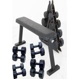 Ps Spor 4 Çift Dambıl Set 9 Kg+3 Kg+5 Kg+7 kg + Katlanabilir Ağırlık(Bench)Sehpası ve Dambıl Standı - Siyah