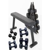 PS SPOR 4 Çift Siyah Renk Dambıl Set,Büyük Boy Stand ve Bench Press Sehpası
