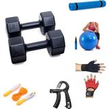 Ps Spor 5 kg Dambıl x 2 Adet = 10 kg + 5 Çeşit Plastes ve Egzersiz Seti - Siyah