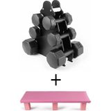 PS Spor Siyah Renk Mini Dambıl Set ve Uyumlu Stand,1kg,2kg,3kg ve Aerobik Step Tahtası - Pembe
