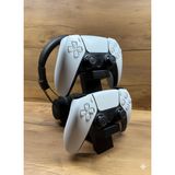 PS5 DualSense 2’li Oyun Kolu ve Kulaklık Standı Siyah Renk | 3D Baskı Şık Dikey Tutucu (21.5x18x4 cm)