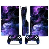 PS5 İnce Disk Konsolu ve Kablosuz Denetleyici için Cilt Çıkartması, Tam Set Koruyucu Cilt Sargısı, PS5 İnce Disk için Oyun Aksesuarları Çıkartma Kapağı (Mor Bulutlar)