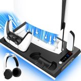 PS5 / PS5 Slim Cooling Station with Dual Controller Charging Station, PS5 Cooling Stand for PlayStation 5 Console, Headset Holder/ PS5 Cooling Fan/4 USB Hub All in One Accessories Organizer, Black