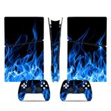 PS5 Slim Dijital Konsol ve Kablosuz Denetleyici için Cilt Çıkartması, Tam Set Koruyucu Cilt Sargısı, PS5 Slim Digital için Oyun Aksesuarları Çıkartma Kapak (Mavi Ateş)