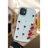 PSGT Apple iPhone 11 ile Uyumlu Kılıf, Kırmızı Kalp Desenli, Şeffaf, Kamera Çıkıntılı, Parlak Kapak