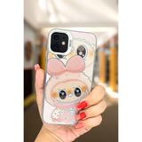 PSGT Apple iPhone 12 - 12 Pro ile Uyumlu Labubbi Desenli Silikon Kılıf, Pembe