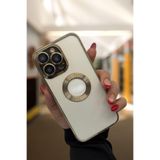 PSGT Apple iPhone 13 Pro ile Uyumlu Metalik Kılıf, Logo Yeri Açık, Şeffaf Silikon