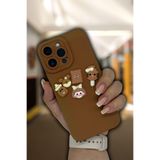 PSGT Apple iPhone 14 Pro ile Uyumlu Hello Kitty Tasarımlı Kamera Korumalı Kahve Yumuşak Silikon Kılıf