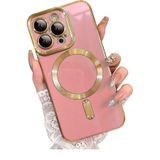 PSGT Apple iPhone 14 Pro ile Uyumlu Magsafe Magnetic Lazer Kesim Kılıf, Pembe