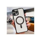 PSGT Apple iPhone 14 Pro Max ile Uyumlu MagSafe Kamera Lensli Korumalı Şeffaf Silikon Kılıf, Siyah