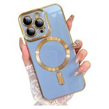 PSGT Apple iPhone 14 Pro Max ile Uyumlu Magsafe Magnetic Lazer Kesim Kılıf, Açık Mavi