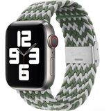 PSGT Apple Watch Uyumlu Yeni Ayarlanabilir Örgülü Esnek Kordon 42MM 44MM 45MM 49 mm Pr Pro 2024 - Beyaz - Açık Yeşil - 42-44-45-49MM