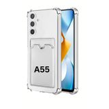 PSGT Samsung Galaxy A55 5G ile Uyumlu Kılıf, Şeffaf Soft, Kartlık Bölmeli