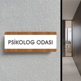 Psikolog Odası - Ofis Departman Kapı Isimliği, Yönlendirme Levhası 26X10 cm Beyaz & Ceviz - 26 x 10 cm - 1 Adet