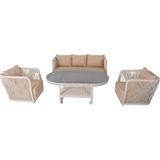Psine | Üçlü Rattan Bahçe Oturma Grubu | 3+1+1+Sehpalı Bahçe Takımı - 140x70x65 - Krem