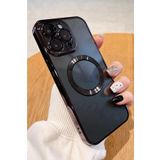 PSR aksesuar (6102) Siyah Luxury Logo Kısmı Açık Köşeli Silikon Telefon Kılıfı iPhone 11 Pro Max ile uyumlu