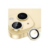 PSR aksesuar (6181) SARI Taşlı Metal Temperli Cam Lens Koruyucu İphone 15 / İphone 15 Plus ile uyumlu