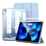 PSR Aksesuar Apple iPad Air 11 2025 M3 Kılıf - Manyetik Ayrılabilen | Airbag Destekli | Zore Sliding Tablet Kılıfı, Apple Pencil Tutucu | 2in1 Tasarım | Şeffaf Arka Kapak (Açık Mavi)