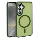PSR Aksesuar Galaxy Serisi M-Safe Şarj Özellikli Kılıf - Mat Arka Yüzeyli Sio Kapak | Metal Kamera Çerçeveli | Kablosuz Şarj Uyumlu (Koyu Yeşil, Galaxy S24 Plus)