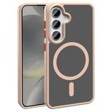 PSR Aksesuar Galaxy Serisi M-Safe Şarj Özellikli Kılıf - Mat Arka Yüzeyli Sio Kapak | Metal Kamera Çerçeveli | Kablosuz Şarj Uyumlu (Rose Gold, Galaxy S25)