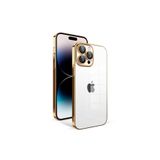 PSR aksesuar Gold Kamera Korumalı Renkli Çerçeveli Zore Garaj Kılıf-Gold iPhone 14 Pro ile uyumlu