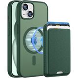 PSR Aksesuar iPhone 15 Plus Uyumlu M-Safe Kablosuz Şarj Destekli Mat Kılıf + MagSafe Kartlıklı Cüzdan - Tam Koruma Seti (Koyu Yeşil, iPhone 15 Plus)
