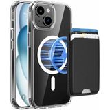 PSR Aksesuar iPhone 15 Plus Uyumlu M-Safe Kablosuz Şarj Destekli Mat Kılıf + MagSafe Kartlıklı Cüzdan - Tam Koruma Seti (Şeffaf-Siyah, iPhone 15 Plus)