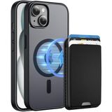 PSR Aksesuar iPhone 15 Plus Uyumlu M-Safe Kablosuz Şarj Destekli Mat Kılıf + MagSafe Kartlıklı Cüzdan - Tam Koruma Seti (Siyah, iPhone 15 Plus)
