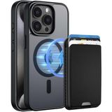 PSR Aksesuar iPhone 15 Pro Max Uyumlu M-Safe Kablosuz Şarj Destekli Mat Kılıf + MagSafe Kartlıklı Cüzdan - Tam Koruma Seti (Siyah, iPhone 15 Pro Max)