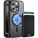 PSR Aksesuar iPhone 16 Pro Max Uyumlu M-Safe Kablosuz Şarj Destekli Mat Kılıf + MagSafe Kartlıklı Cüzdan - Tam Koruma Seti (Siyah, iPhone 16 Pro Max)