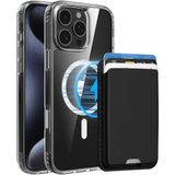 PSR Aksesuar iPhone 16 Pro Uyumlu M-Safe Kablosuz Şarj Destekli Mat Kılıf + MagSafe Kartlıklı Cüzdan - Tam Koruma Seti (Şeffaf- Siyah, iPhone 16 Pro)