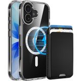 PSR Aksesuar iPhone 17 Uyumlu M-Safe Kablosuz Şarj Destekli Mat Kılıf + MagSafe Kartlıklı Cüzdan - Tam Koruma Seti (Şeffaf-Siyah, iPhone 17)