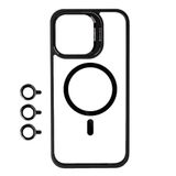 PSR Aksesuar iPhone Kılıfı - M-Safe Şarj Özellikli | Standlı | Klon Lensli Kapak - Manyetik Kablosuz Şarj Uyumlu | Kamera Korumalı ve Şeffaf Arka Yüzey (Siyah, iPhone 15 Pro Max)