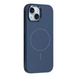 PSR Aksesuar iPhone Serisi M-Safe Şarj Özellikli Silikon Kapak - Metal Kamera Çerçeveli | Yumuşak Dokulu Telefon Kılıfı (Lacivert, iPhone 14)