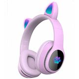 PSR Aksesuar L400 Bluetooth Kulaklık | Kedi Kulağı Tasarımlı RGB LED Işıklı, Gürültü Önleyici, Mikro SD Destekli, Şok Ses Efektli, Kablosuz Kulak Üstü Kulaklık (Mor)