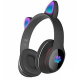 PSR Aksesuar L400 Bluetooth Kulaklık | Kedi Kulağı Tasarımlı RGB LED Işıklı, Gürültü Önleyici, Mikro SD Destekli, Şok Ses Efektli, Kablosuz Kulak Üstü Kulaklık (Siyah)