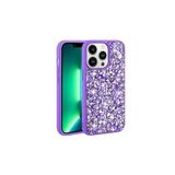 PSR aksesuar Mor Parlak Taşlı Tasarım Zore Linea Kılıf-Mor iPhone 13 Pro ile uyumlu