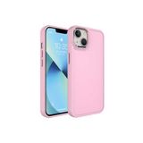 PSR aksesuar Pembe Açık Metal Çerçeve ve Buton Tasarımlı Sert Zore Botox Kılıf-Pembe Açık iPhone 14 ile uyumlu