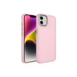 PSR aksesuar Pembe Metal Çerçeve ve Buton Tasarımlı Silikon Zore Luna Kılıf-Pembe iPhone 12 ile uyumlu