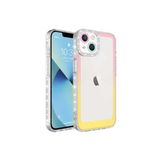PSR aksesuar Pembe-Sarı Simli ve Renk Geçiş Tasarımlı LZore Korumalı Zore Park Kılıf-Pembe-Sarı iPhone 14 ile uyumlu
