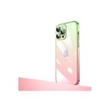 PSR aksesuar Pembe-Yeşil Parlak Renk Geçişli Kamera Korumalı Zore Senkron Kılıf-Pembe-Yeşil iPhone 14 Pro Max ile uyumlu